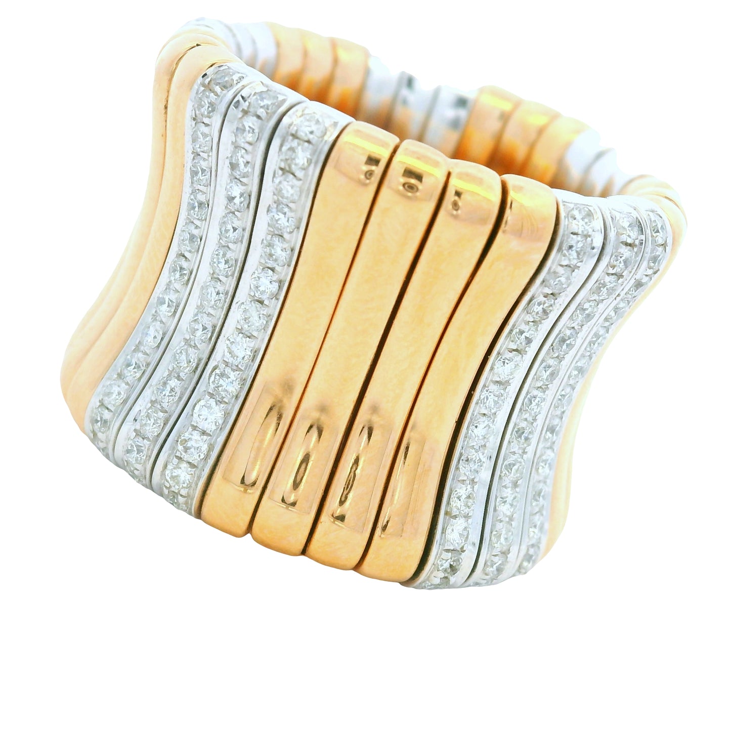 18K White & Rose Gold Natural Round Brilliant Cut Diamond Wide Stretch Ring