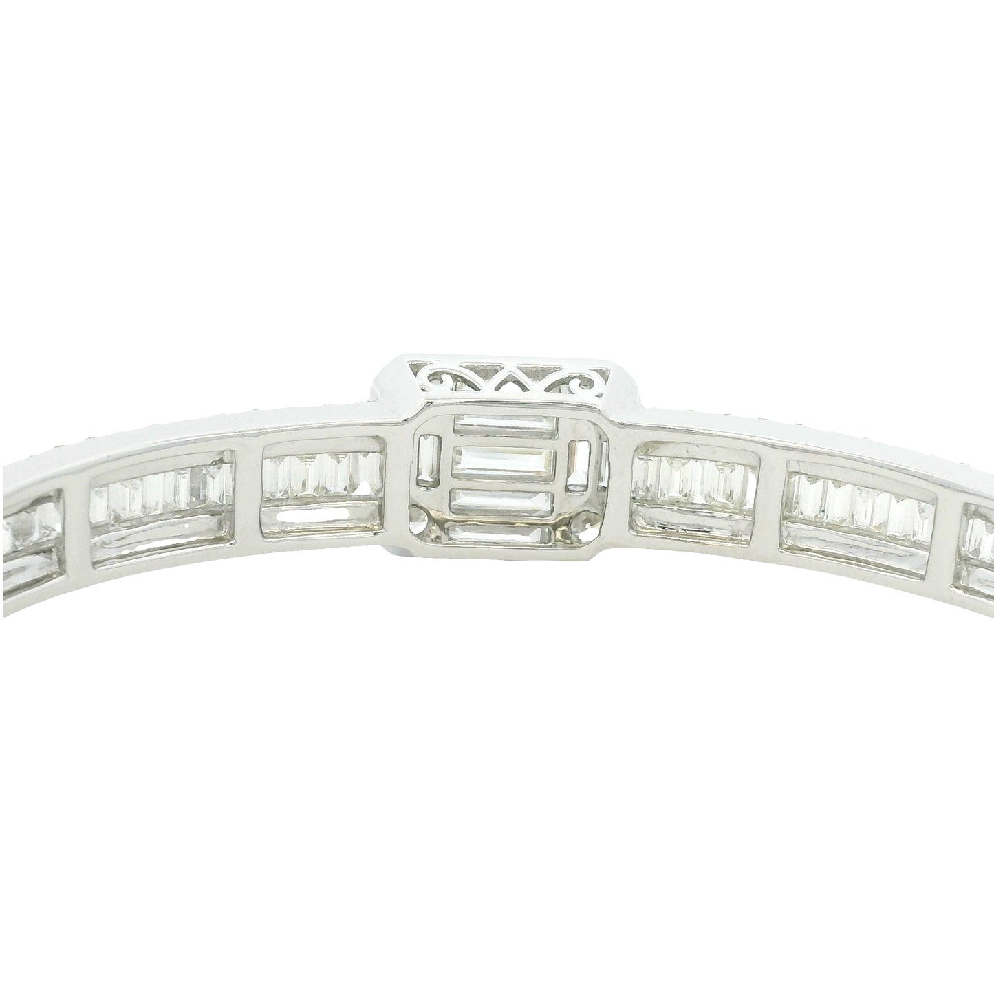 18K White Gold Natural Baguette& Round Diamonds Bangle Bracelet