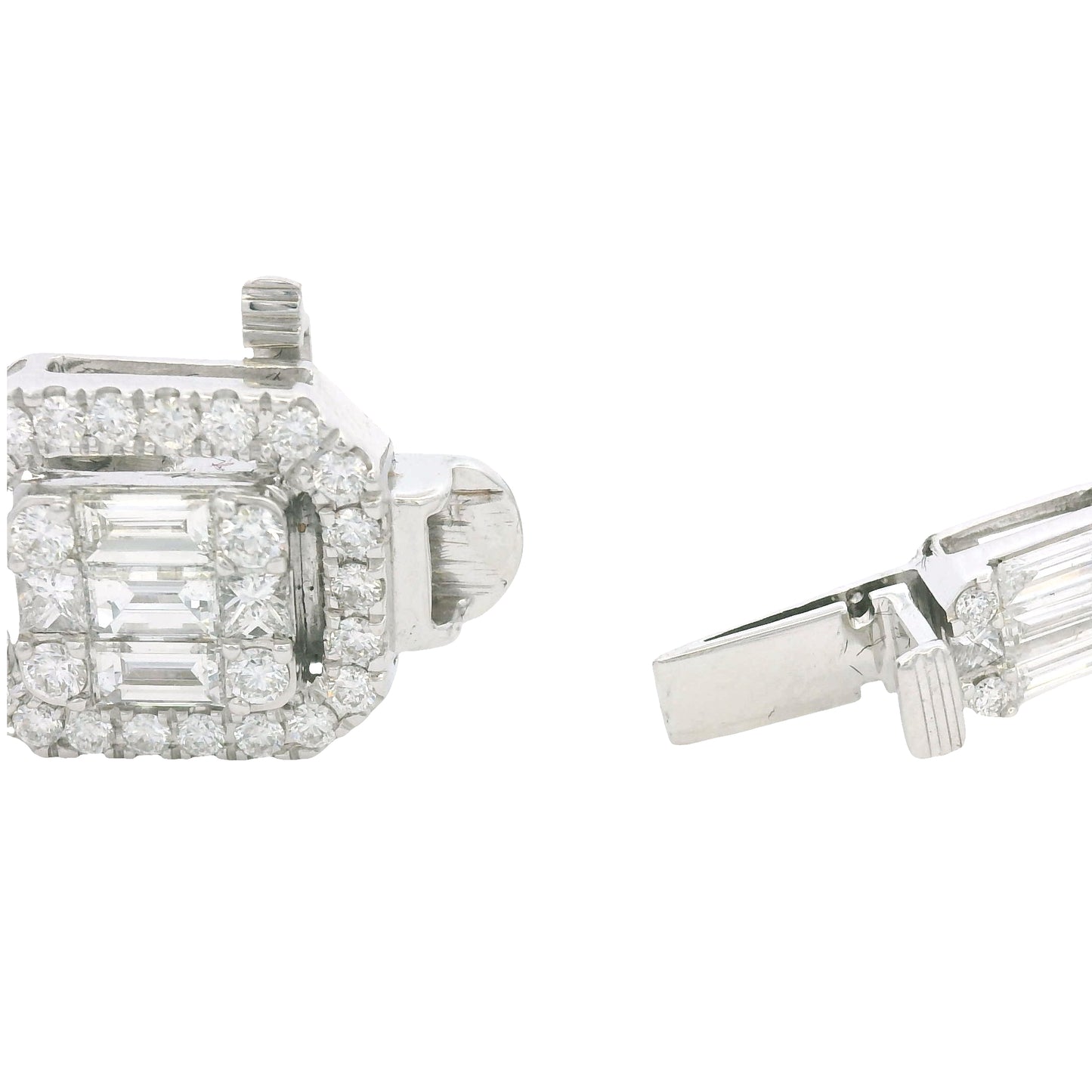 18K White Gold Natural Baguette& Round Diamonds 5 Stations Set Mosaic Bracelet