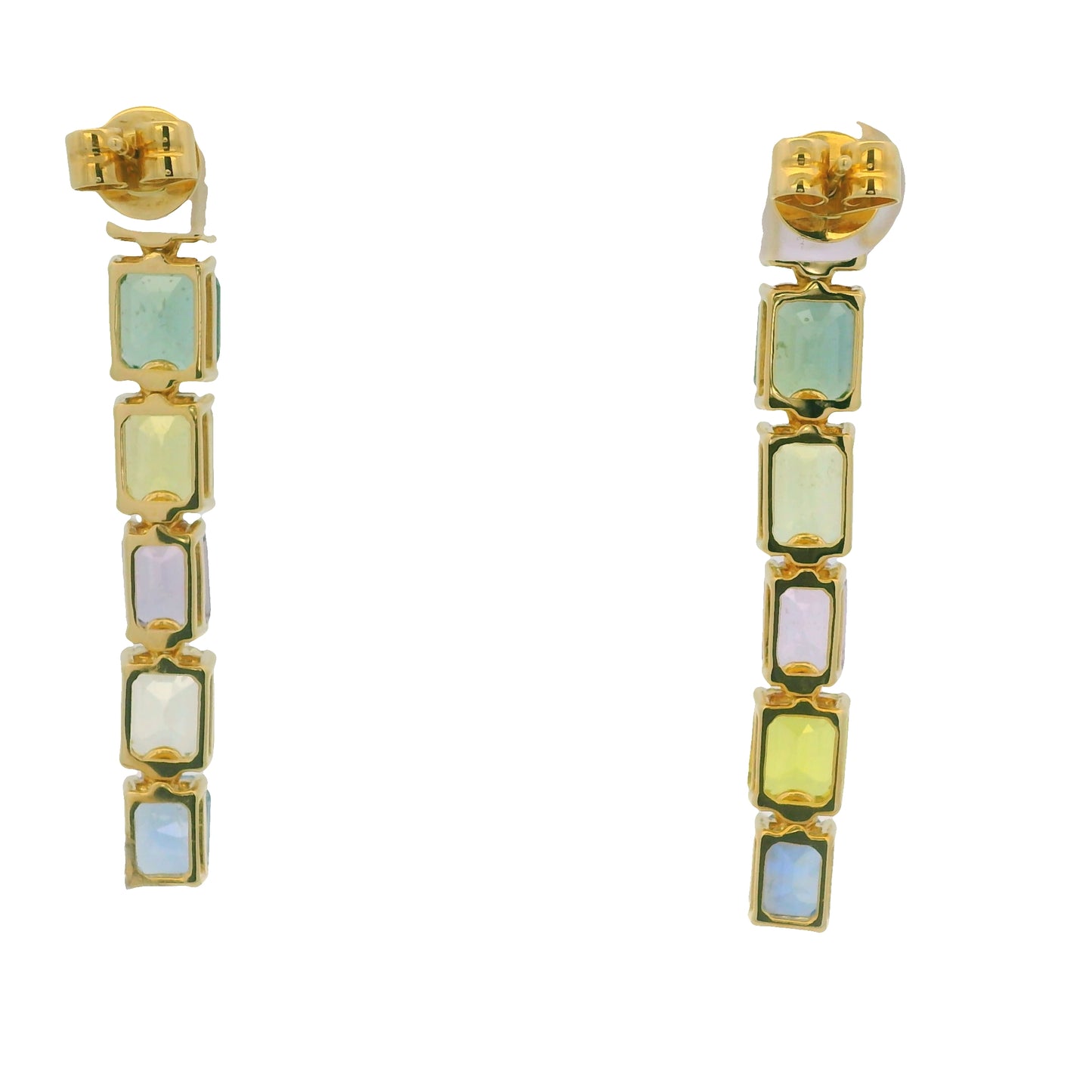 18K Yellow Gold Natural Multicolor Sapphires Fashion Dangle Drop Earrings