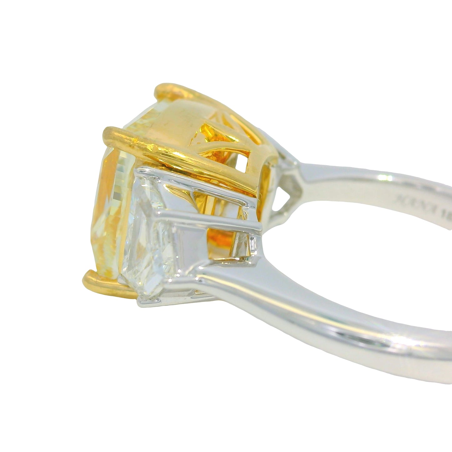 GIA 18k Two-Tone Gold Natural Fancy Yellow Cushion Cut Diamond Engagement Ring