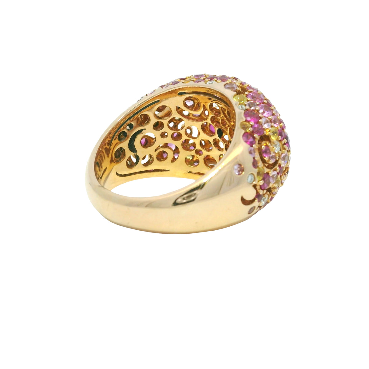 18K Rose Gold Natural Yellow & Pink Multi-Color Sapphire Wide Ring