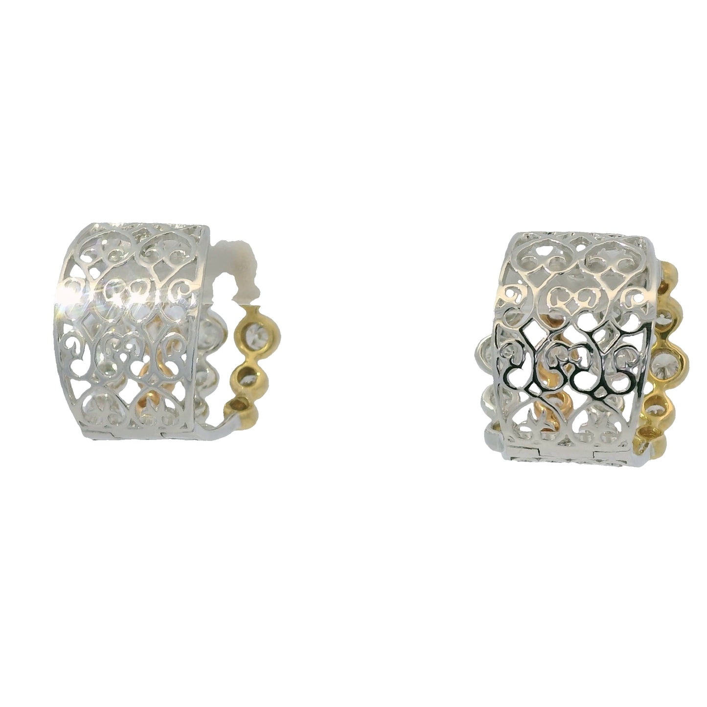 18K Tri-Color Gold Natural Round Brilliant Cut Diamond Bezel Set Cuff Earrings