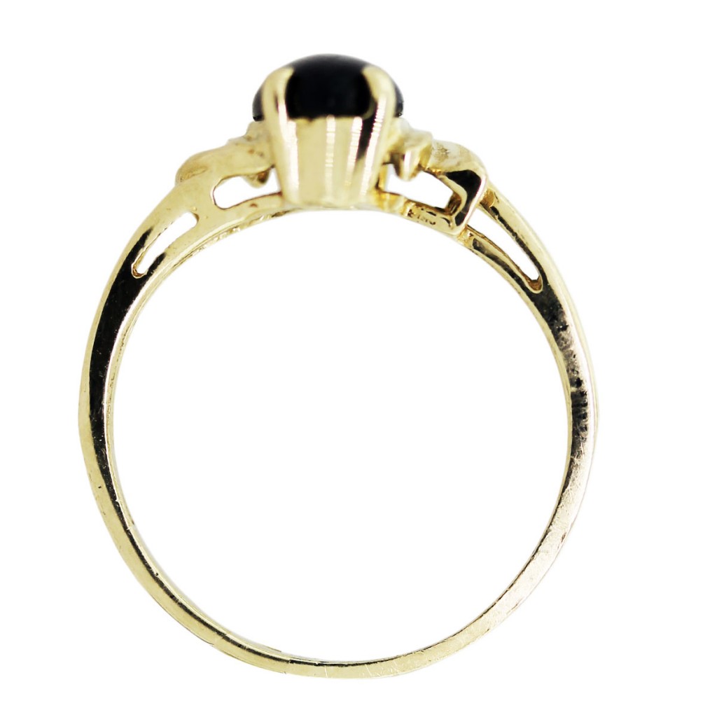 K Yellow Gold Black Onyx Marquise Cut Cabochon Ring