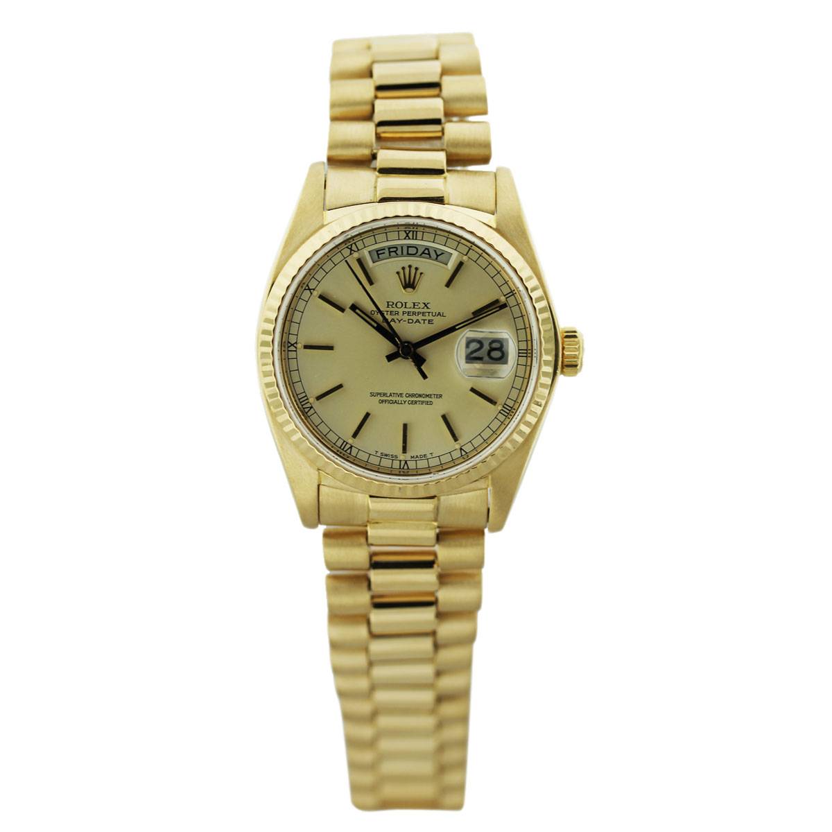 18k Yellow Gold Rolex 18038 Watch, pre owned rolex day date, rolex presidential