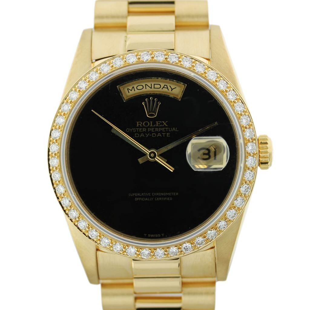 Gold Rolex President 18238 Black Onyx Dial Watch, pre owned rolex presidential
