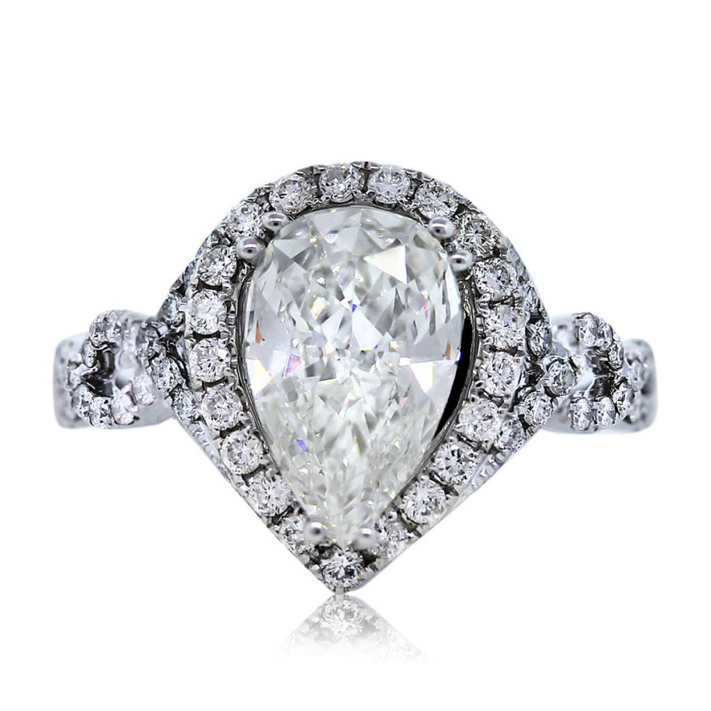 GIA Certified White Gold Halo Set Pear Shape Diamond Engagement Ring