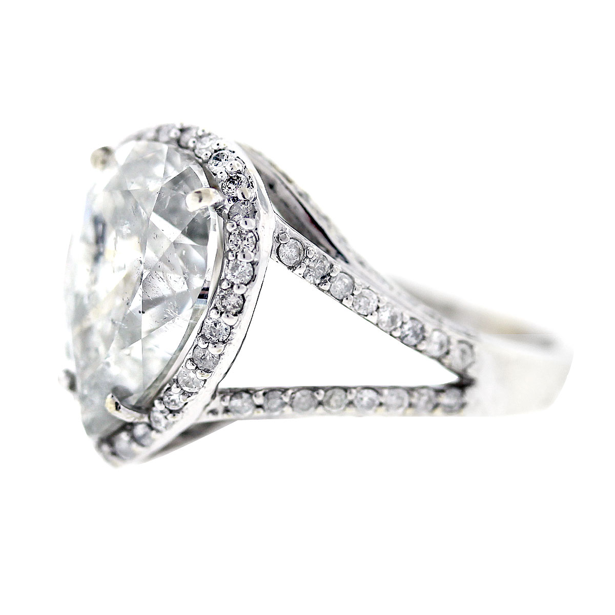 White Gold Pear Shaped Diamond Halo Style Pave Engagement Ring