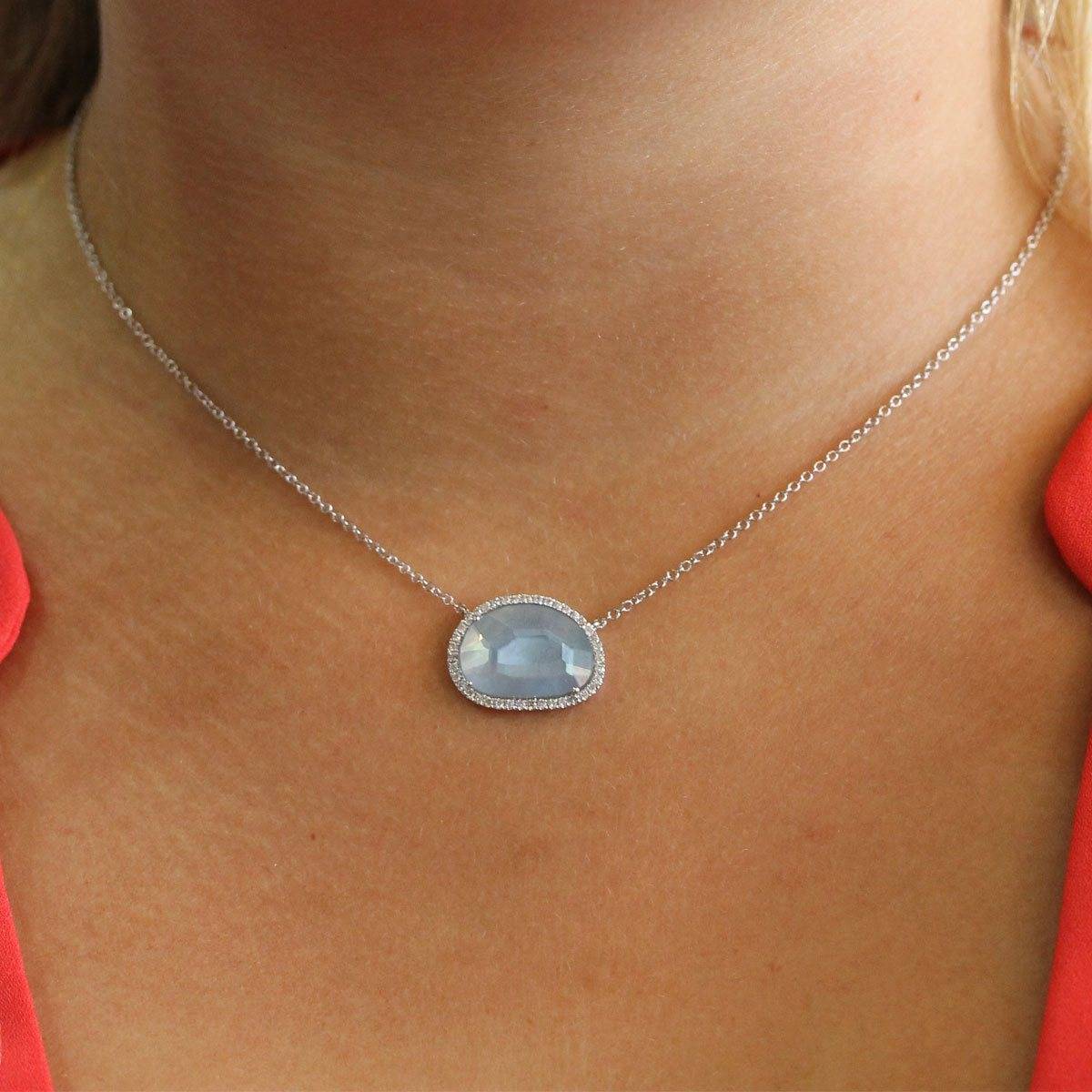 Meira T Blue Topaz Mother Of Pearl & Diamond Necklace