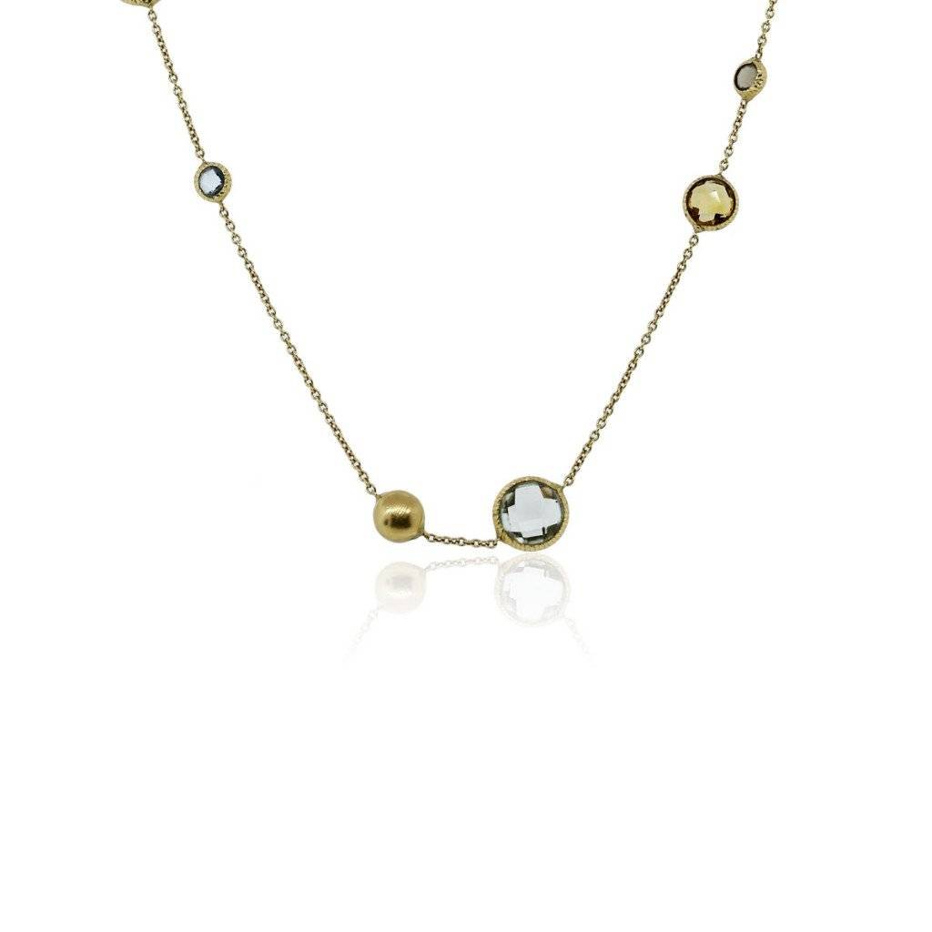  18k Yellow Gold Multi-Color Gemstone Matinee Necklace