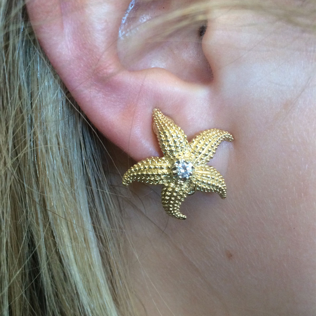 14k Yellow Gold 20ctw Diamond Starfish Earrings