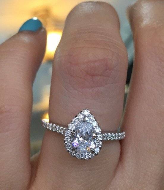 Pear shaped halo engagement ring Gabriel and Co