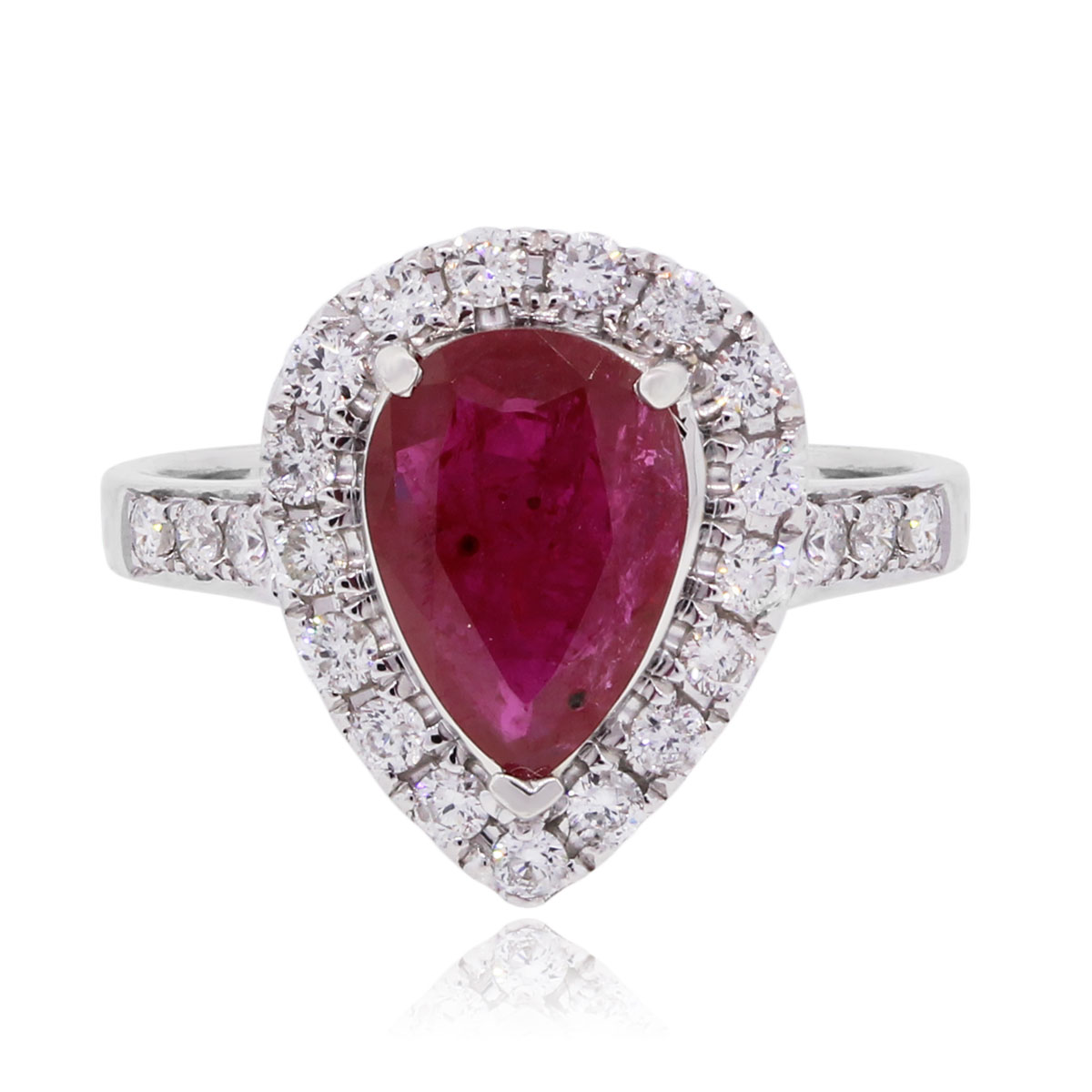 18k White Gold 1.94ct Pear Shape Ruby and Diamond Ring