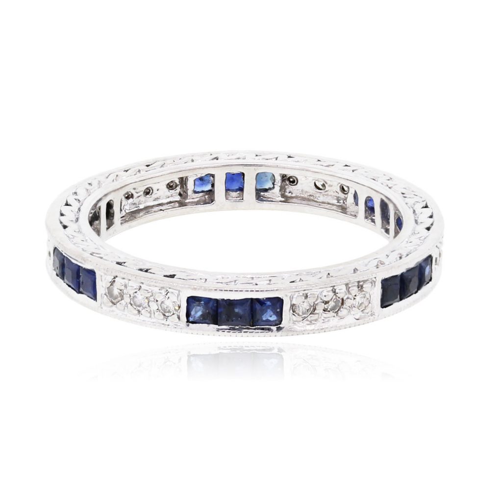 14k White Gold 0.18ctw Diamond and 0.40ctw Sapphire Eternity Band