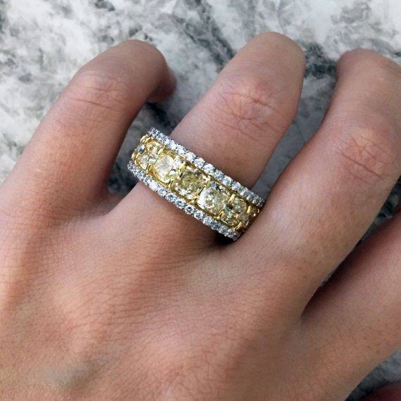 10.7ct Fancy Yellow Cushion Cut Diamond Platinum Eternity Band