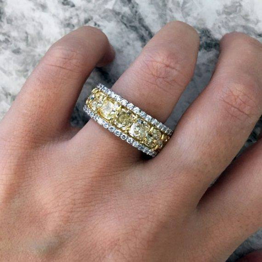 10.7ct Fancy Yellow Cushion Cut Diamond Platinum Eternity Band