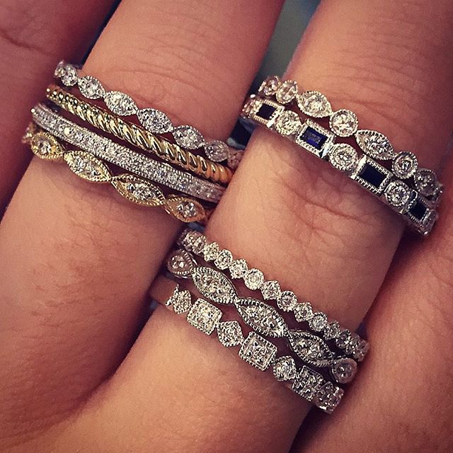 Stacking diamond bands perfect for weddings and anniversaries!