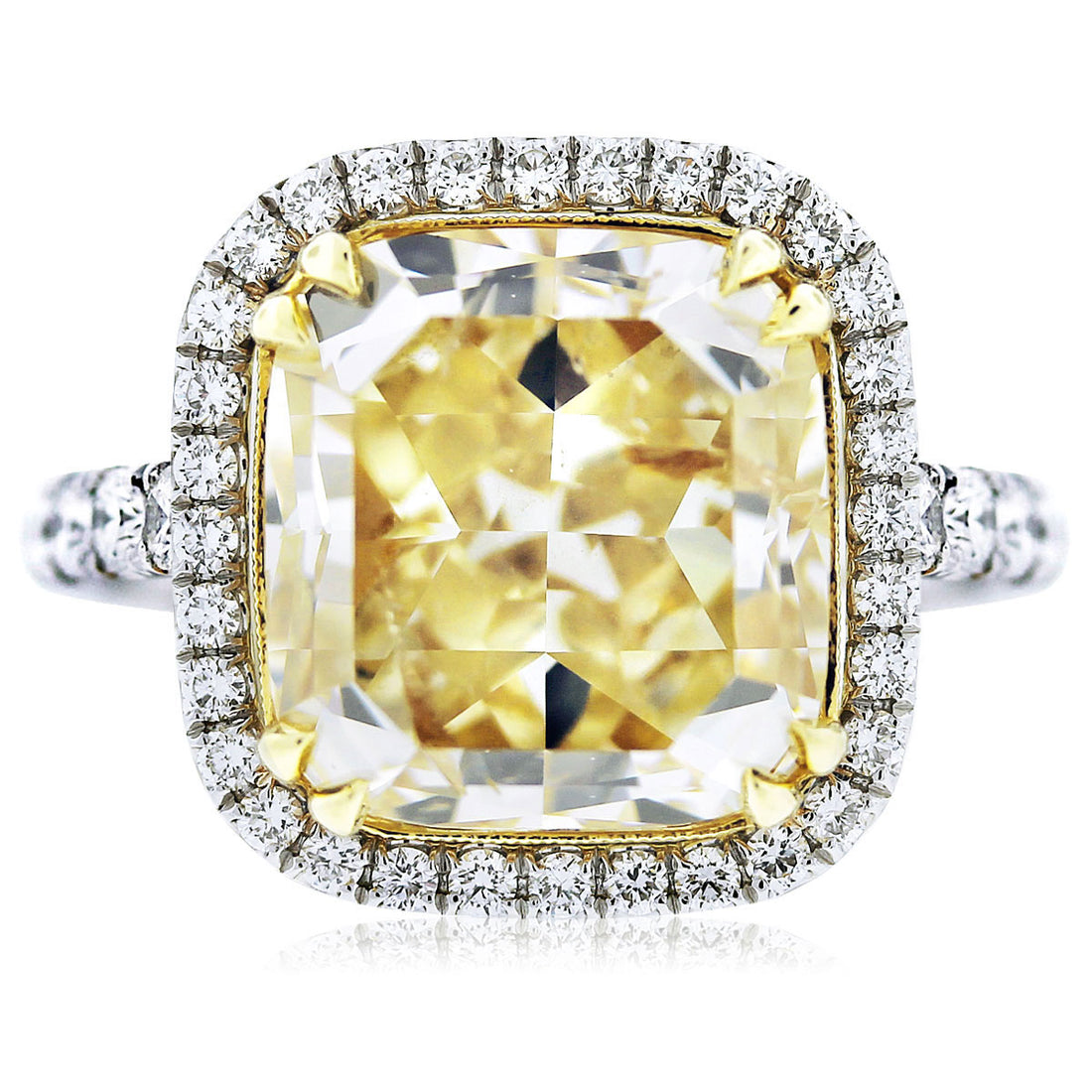 cushion cut fancy yellow diamond ring