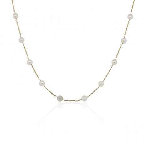 Yellow Gold Pearl Tin Cup Necklace