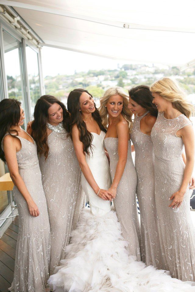 Shimmery Grey Bridesmaids Dresses