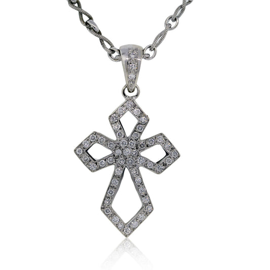 White Gold Cross Pendant with Diamonds