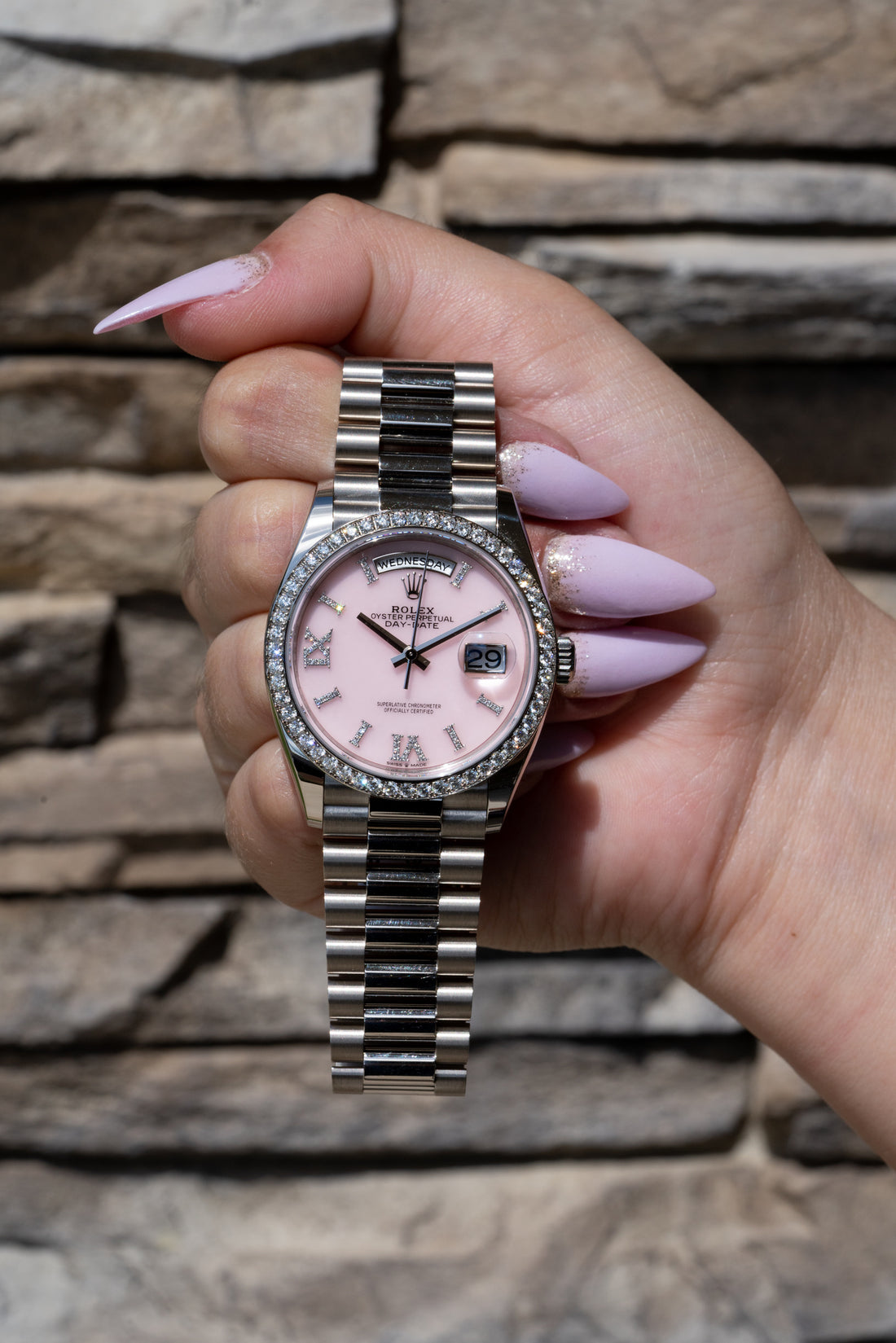 Rolex Day-Date with Pink Dial and Diamonds
