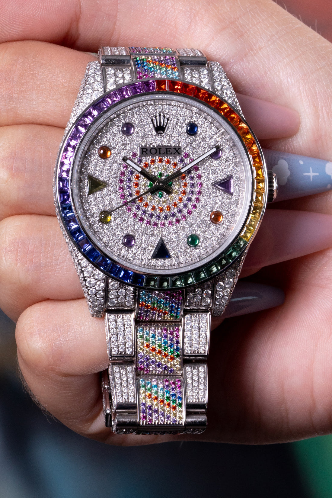 bustdown sapphire rolex datejust watch