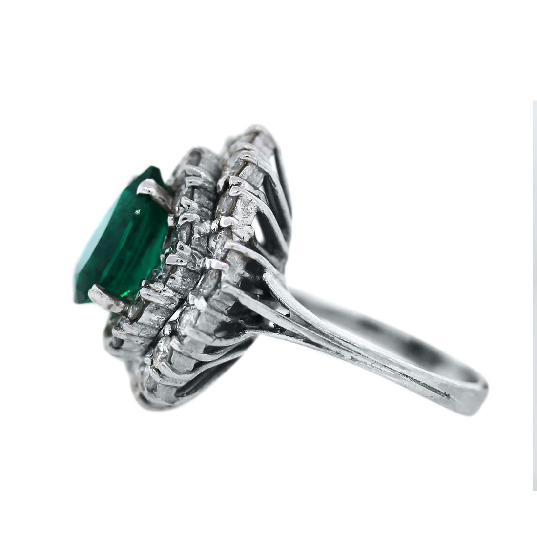 14K White Gold Diamond and Emerald Cluster Ring