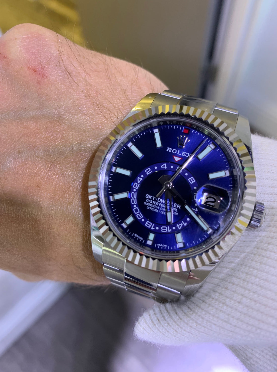 steel rolex sky dweller blue dial
