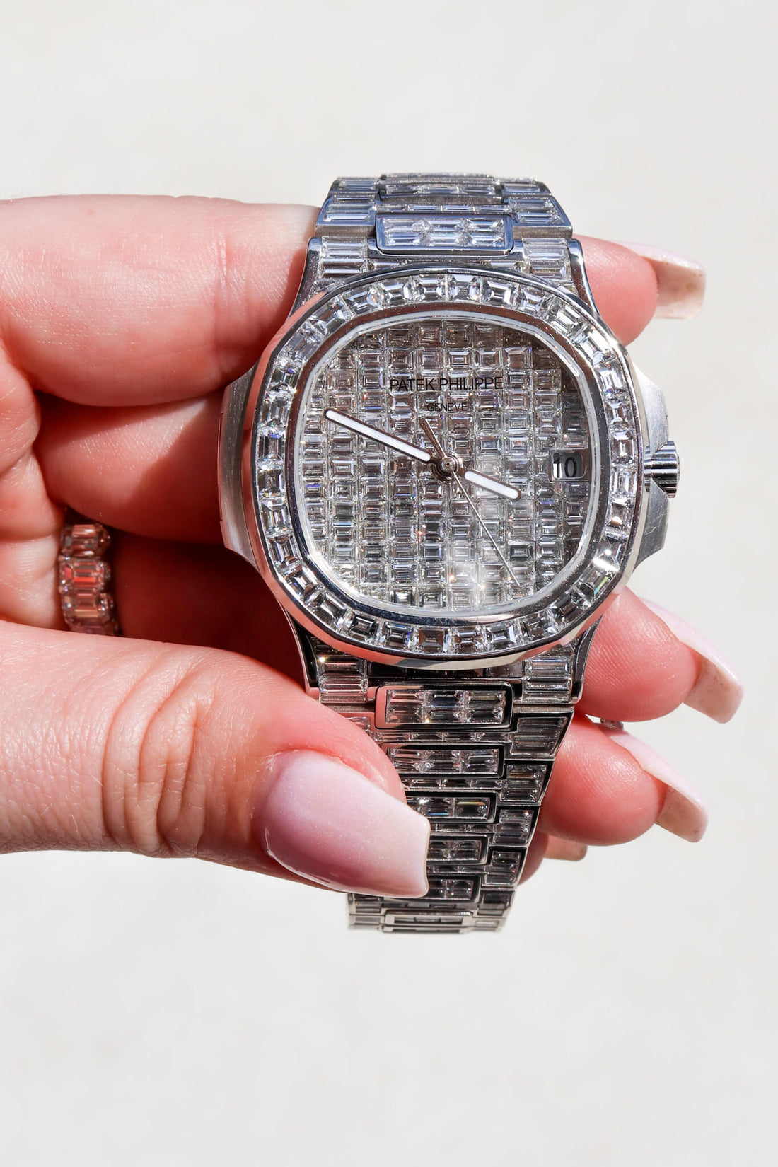 baguette diamond gold patek nautilus