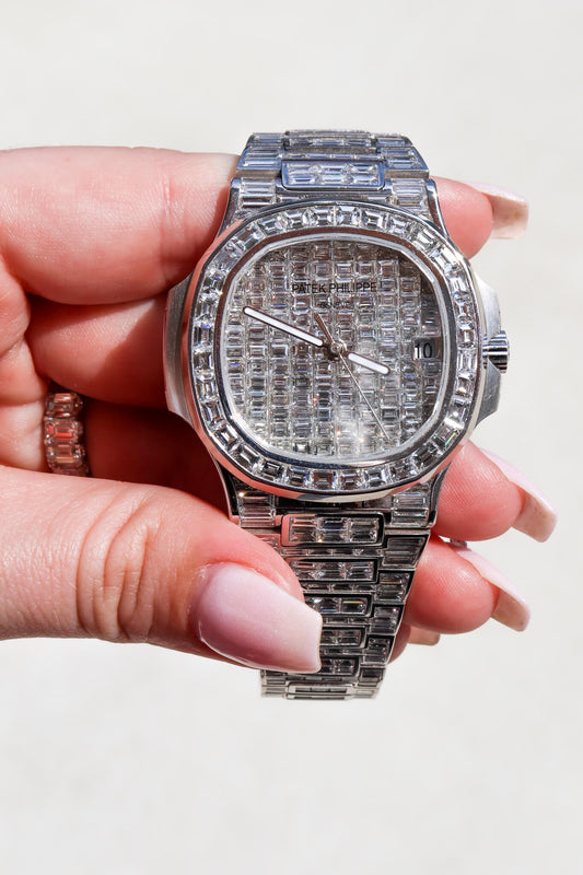 baguette diamond gold patek nautilus