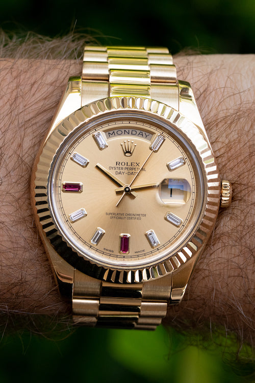 Rolex president with rubies and diamonds