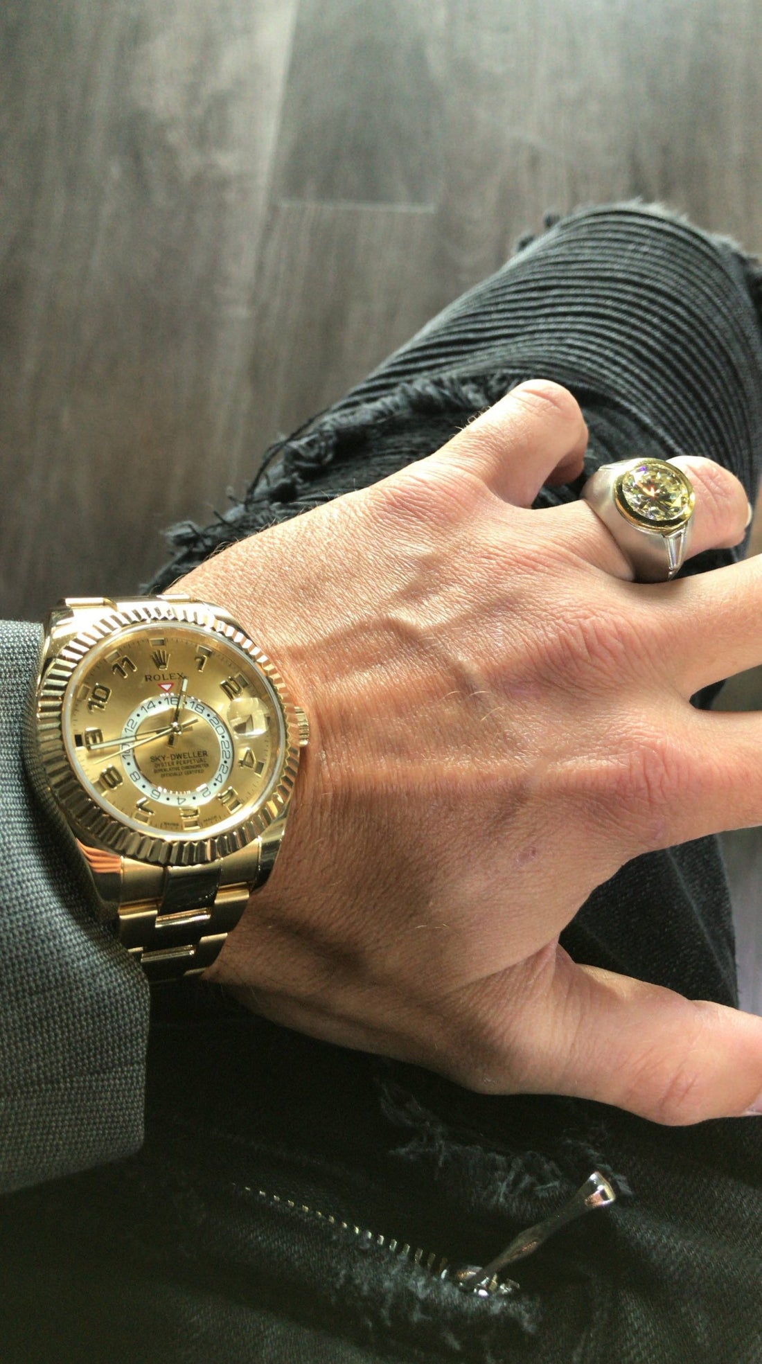 10 carat round diamond in platinum and 18kt yellow gold and 18kt yellow Gold Rolex Skydweller