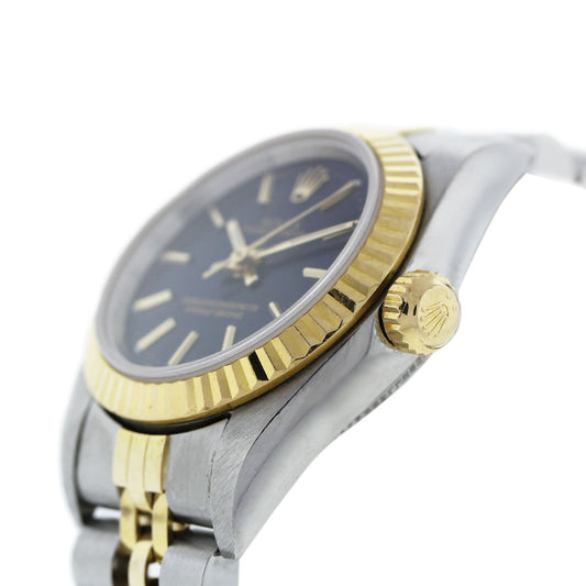 Rolex 76193 Non Date Oyster Perpetual Blue Dial Two Tone Ladies Watch Crown