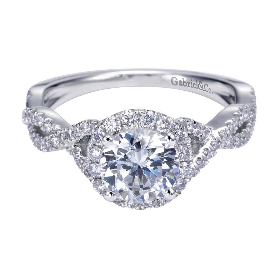 GABRIEL NY 14K WHITE GOLD DIAMOND CONTEMPORARY HALO SEMI MOUNTING