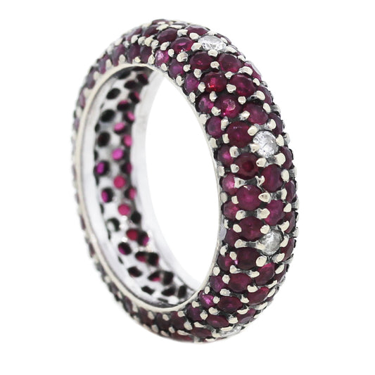 18kt White Gold Ruby & Diamond Eternity Band Angle