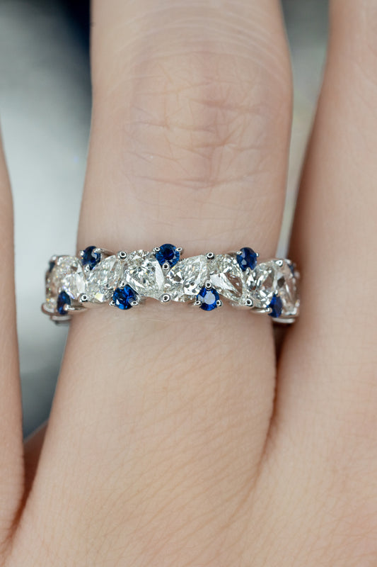 Diamond and Sapphire Band in White Gold