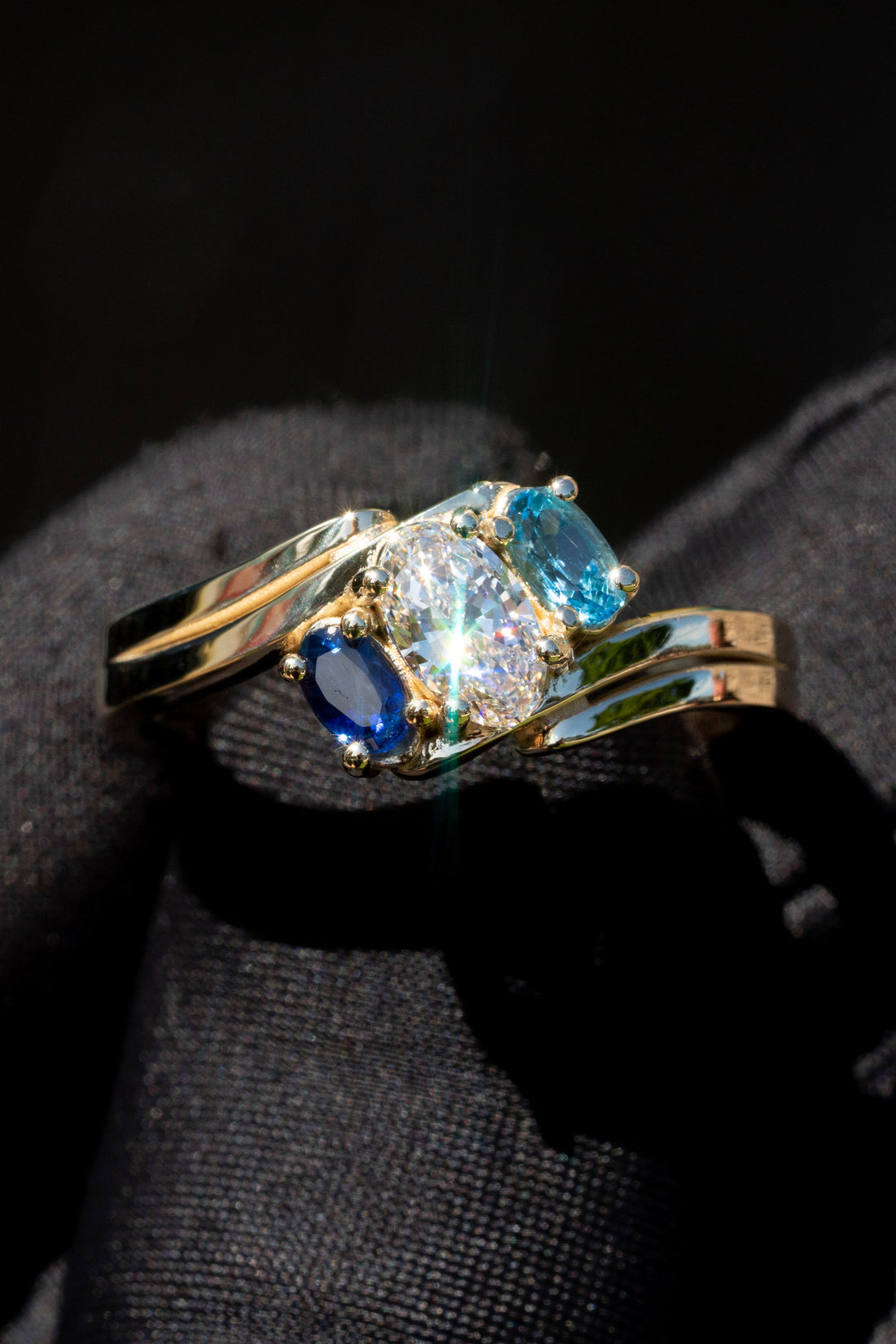 Diamond and Sapphire Double-Band Ring