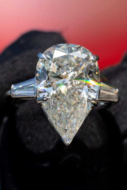 Large Pear-Cut Diamond Ring with Accent Stones