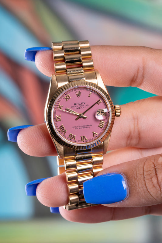Rolex Datejust in Yellow Gold with Pink Dial