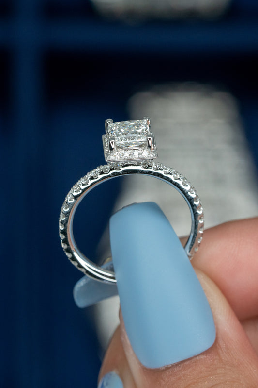 Square Halo Ring with Two-Thirds Eternity Band
