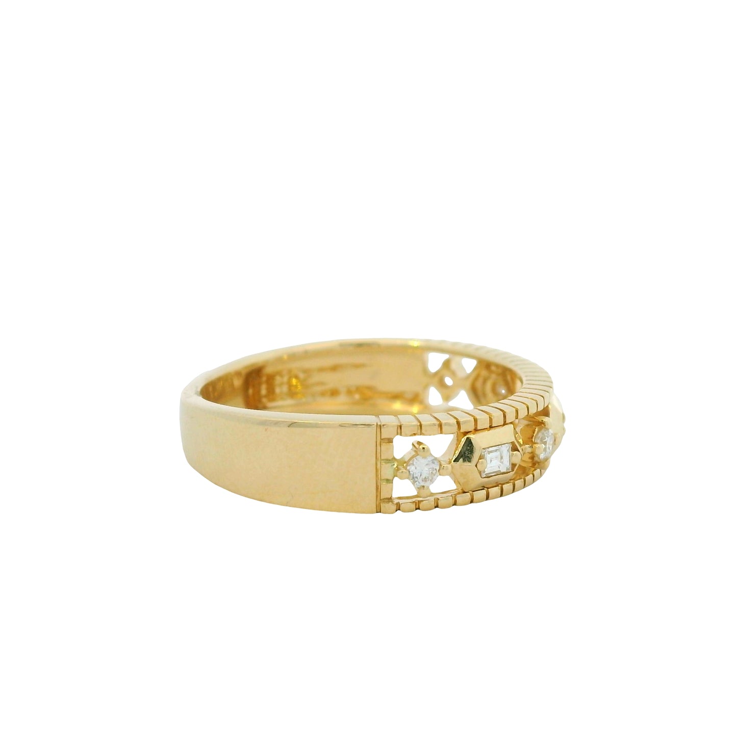 14K Yellow Gold Natural Round Brilliant & Baguette Cut Diamond Station Ring