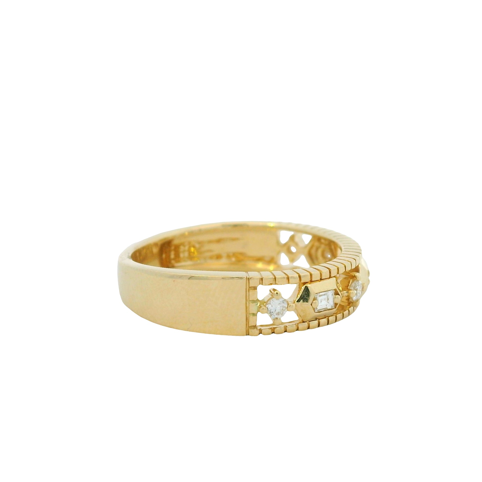14K Yellow Gold Natural Round Brilliant & Baguette Cut Diamond Station Ring