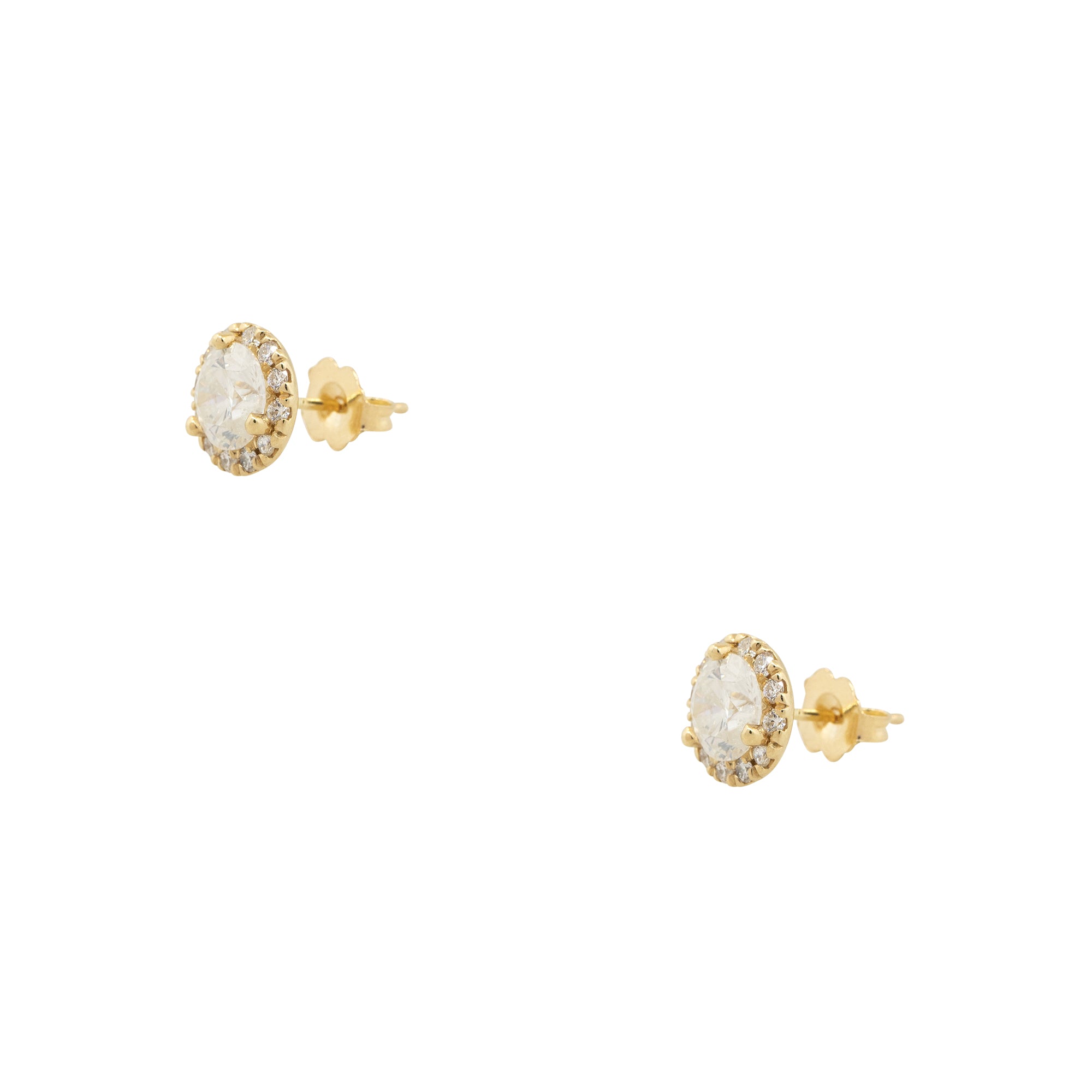14k Yellow Gold 2.38ctw Diamond Halo Stud Earrings