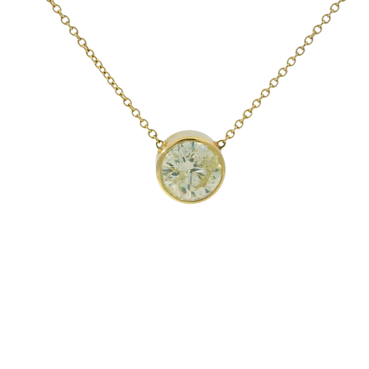 14k Yellow Gold Natural 2.01 Carat Round Brilliant Cut Diamond Pendant Necklace