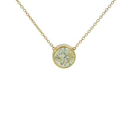 14k Yellow Gold Natural 2.01 Carat Round Brilliant Cut Diamond Pendant Necklace