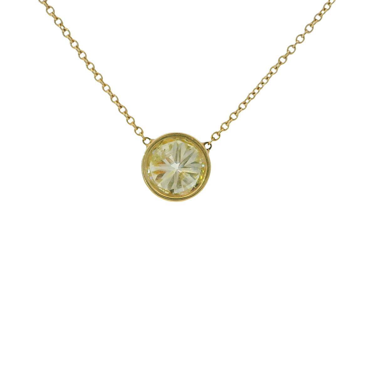 14k Yellow Gold Natural 2.01 Carat Round Brilliant Cut Diamond Pendant Necklace