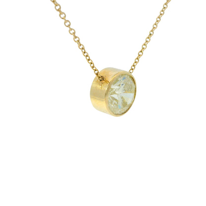 14k Yellow Gold Natural 2.01 Carat Round Brilliant Cut Diamond Pendant Necklace
