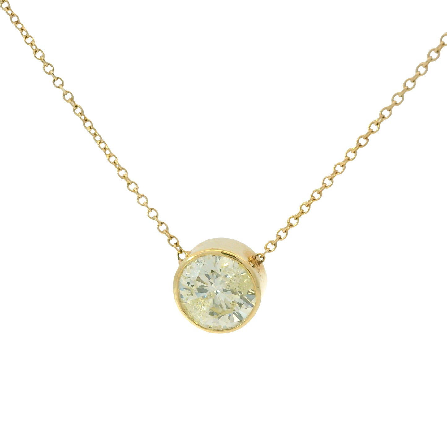 14k Yellow Gold Natural 2.01 Carat Round Brilliant Cut Diamond Pendant Necklace