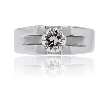 14k White Gold Diamond Solitaire Mens Ring